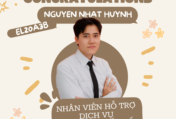 Chúc mừng sinh viên [Nguyễn Nhật Huỳnh]- [EL20A3B] được nhận vào vị trí Nhân viên hỗ trợ dịch vụ tại Sân bay Quốc tế Đà Nẵng 